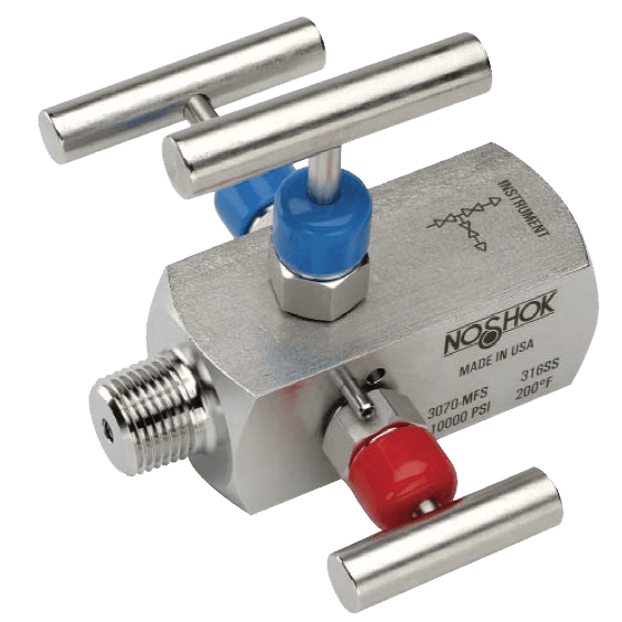 Noshok Double Block and Bleed, Hard Seat Needle Valve, 3-Valve, 3070 Series